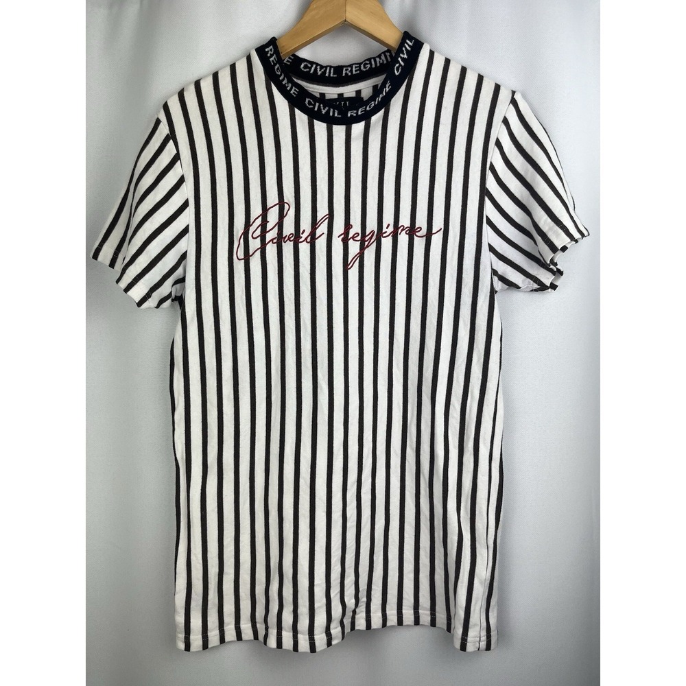Civil‎ Regime Shirt Mens Medium Stripe 100% Cotton Short Sleeve Embroidered